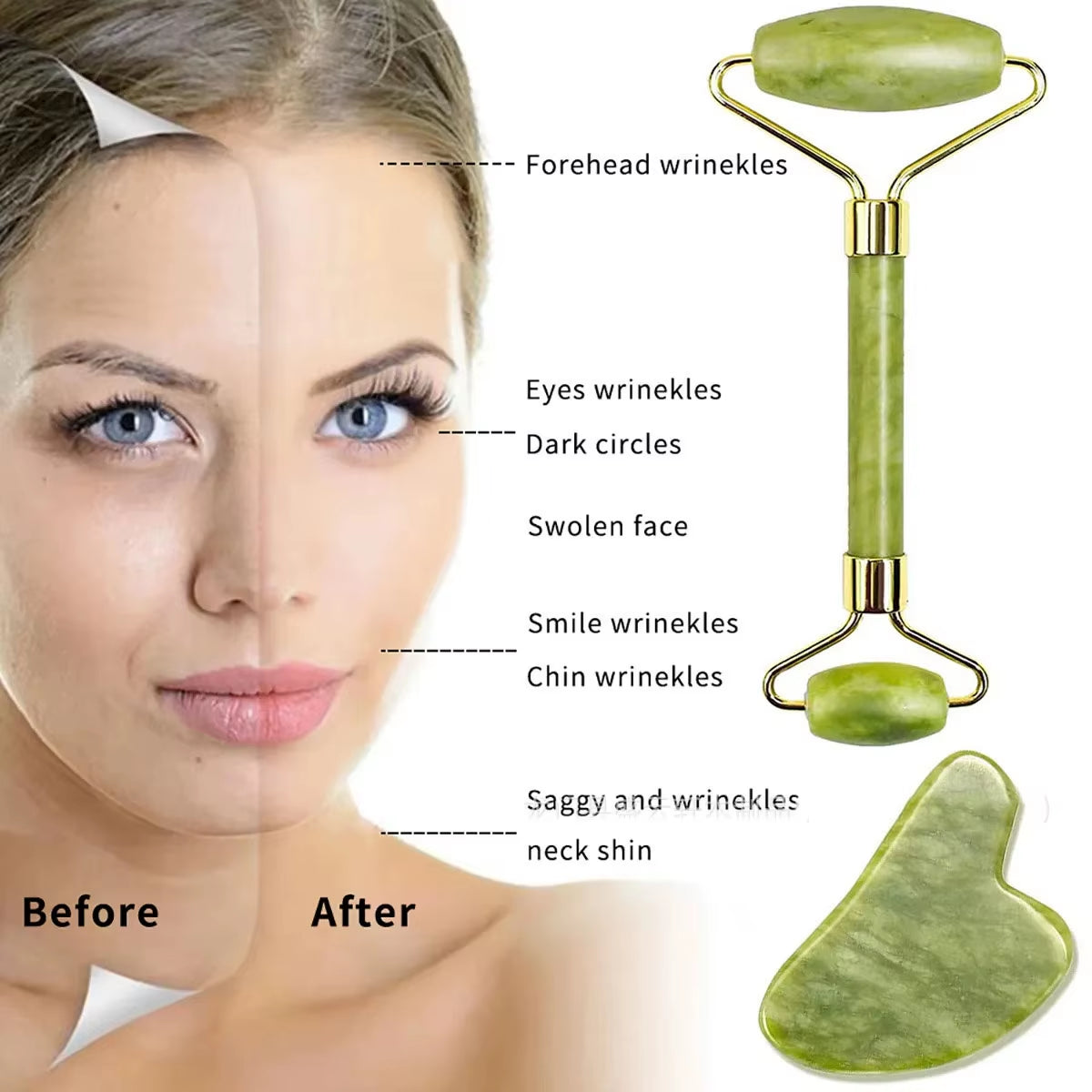 2 Uds Gua Sha Piedra Natural Gowoman Gua Sha Piedra Facial Gua Sha Rodillo De Visage Para Herramienta De Masaje Facial Raspador Gouache LBHL07