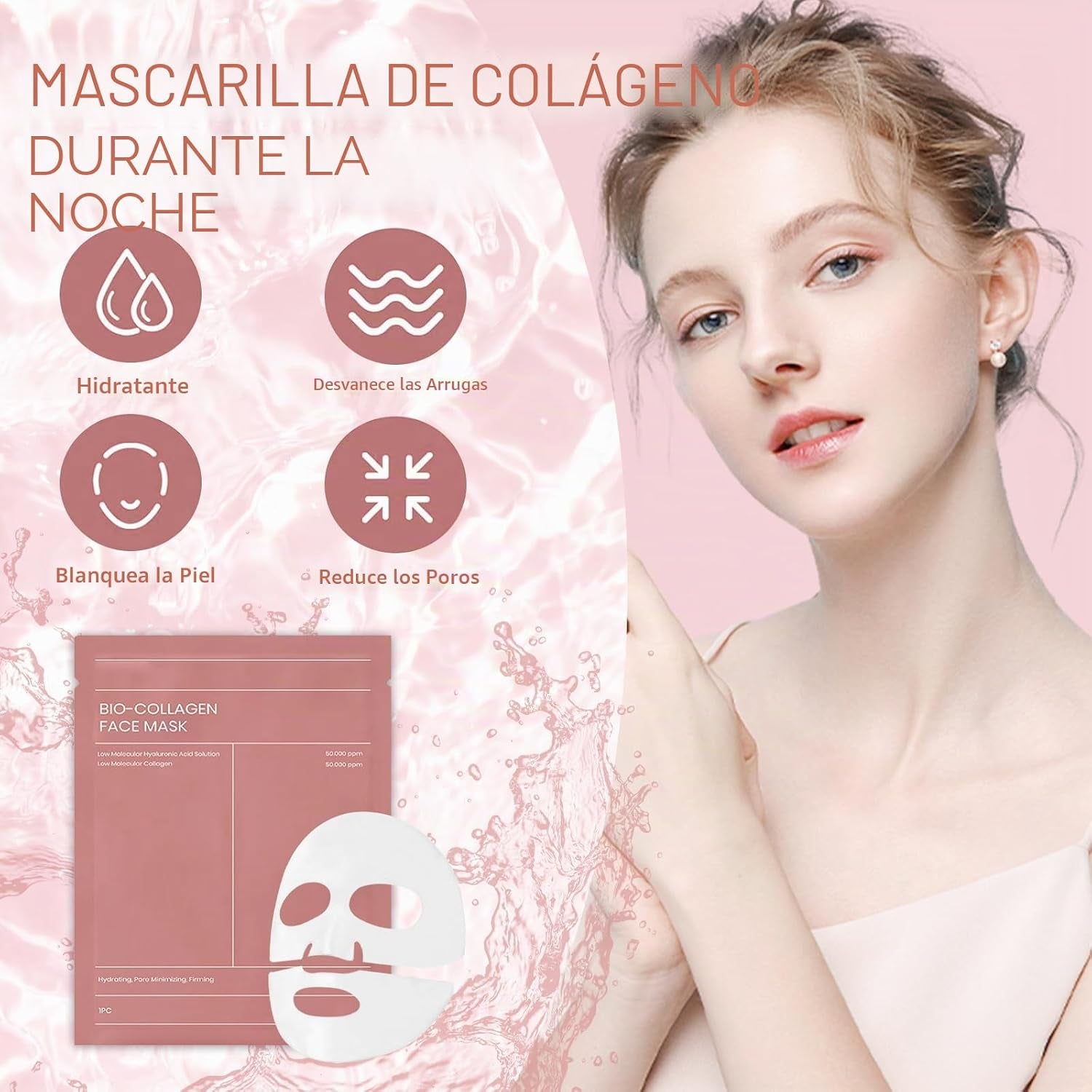 Bio Collagen Real Deep Mask, Mascarilla Colágeno Noche, Mascarilla De Colageno,Collagen Mask for Face Overnight, Hidratante, Lifting Y Encoge Los Poros